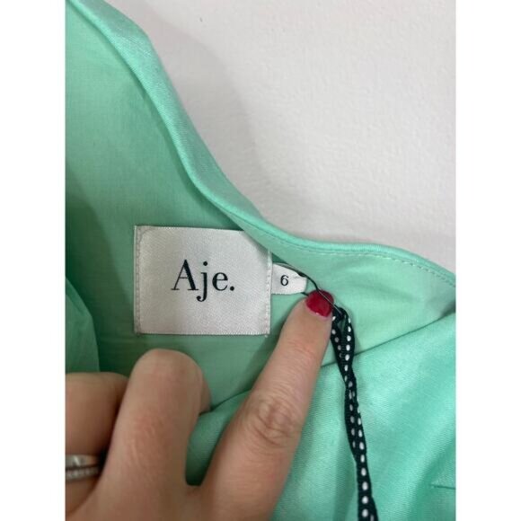 NWT Aje Bonjour Asymmetric One Shoulder Mini Dress Marine Green Size: 6 - Picture 6 of 9